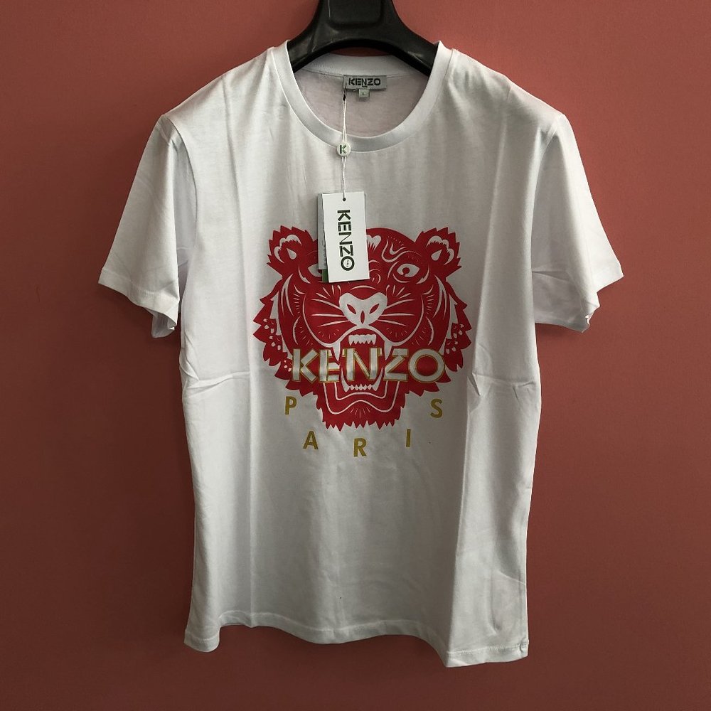 Kenzo Men Red Printed Tiger White T-Shirt "L"